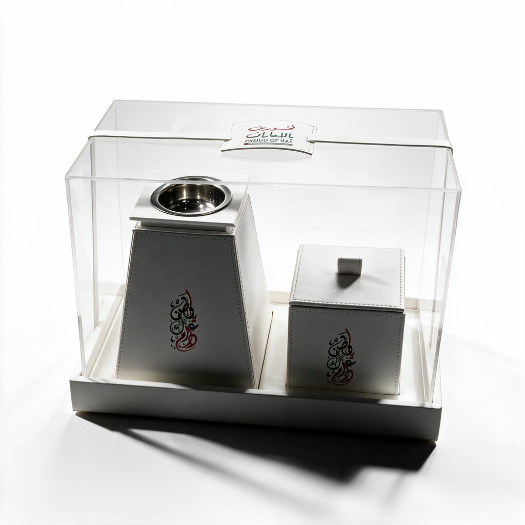 Mudkhan | White Leather Set - 2 Pieces with Tray