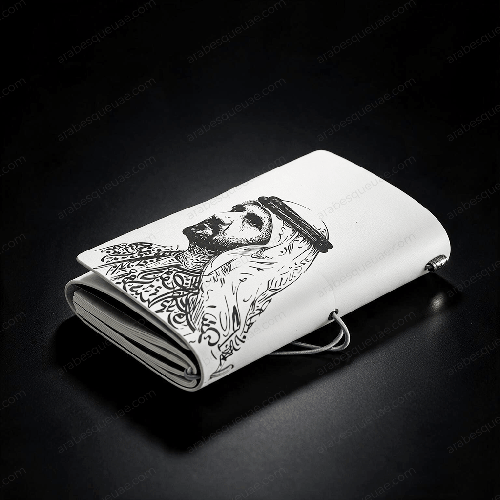 دفتر جلد – بورتريه الشيخ محمد بن راشد بالخط العربي
