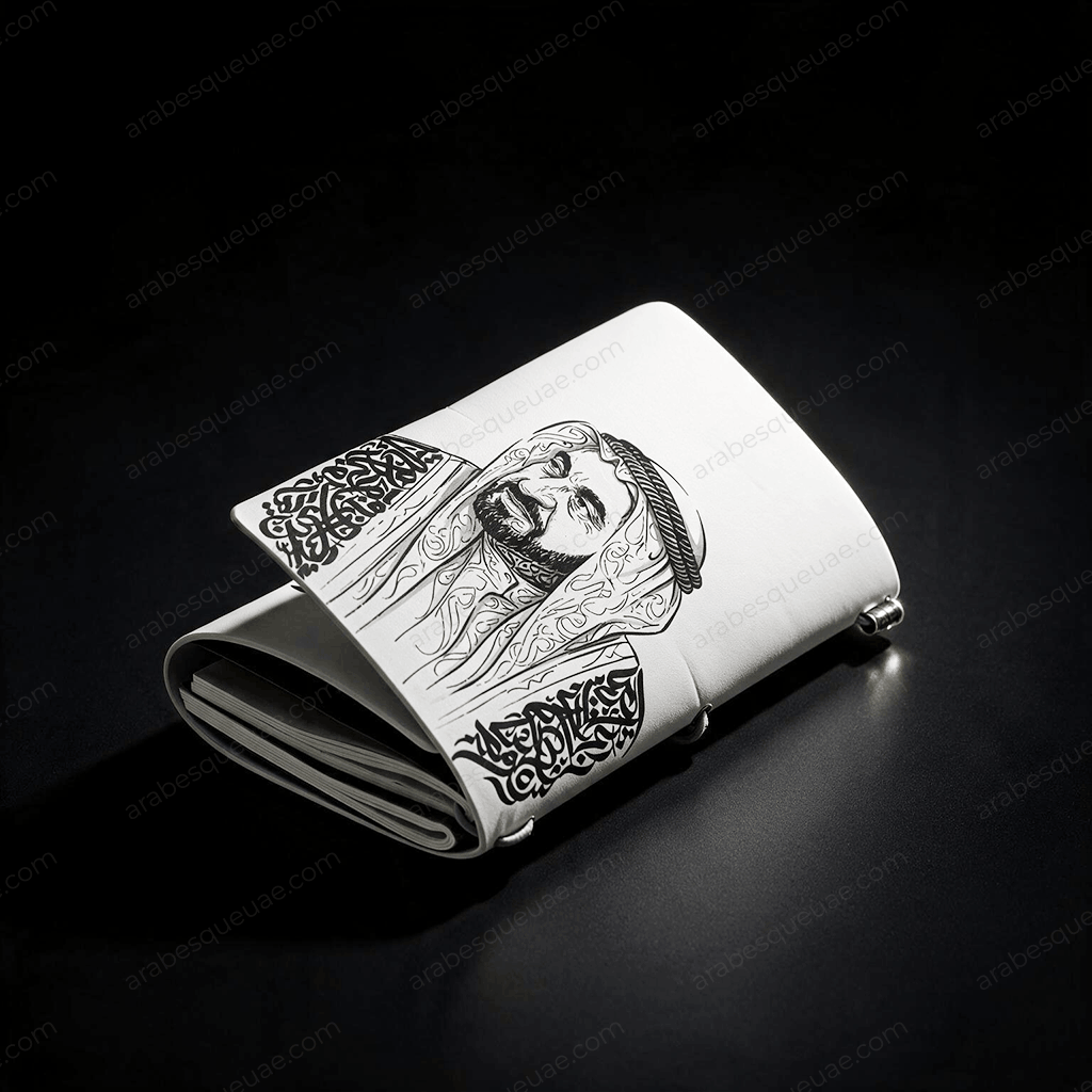 Leather notebook – Portrait of Sheikh Sultan Al Qasimi in Arabic calligraphy 